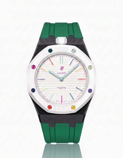 Silicone Strap & Bioceramic Case  Royal Pop Huit Blanc(Customize  Colors)