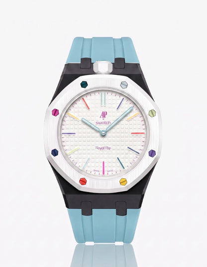 Silicone Strap & Bioceramic Case  Royal Pop Huit Blanc(Customize  Colors)