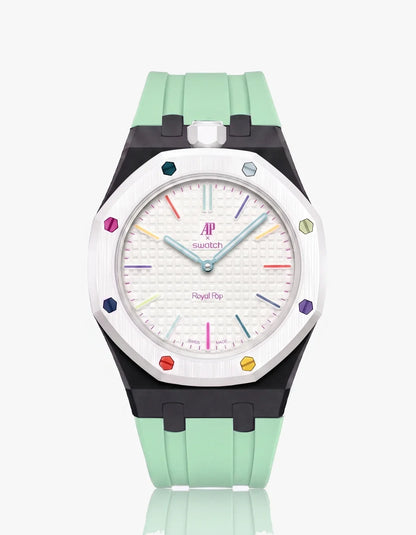 Silicone Strap & Bioceramic Case  Royal Pop Huit Blanc(Customize  Colors)