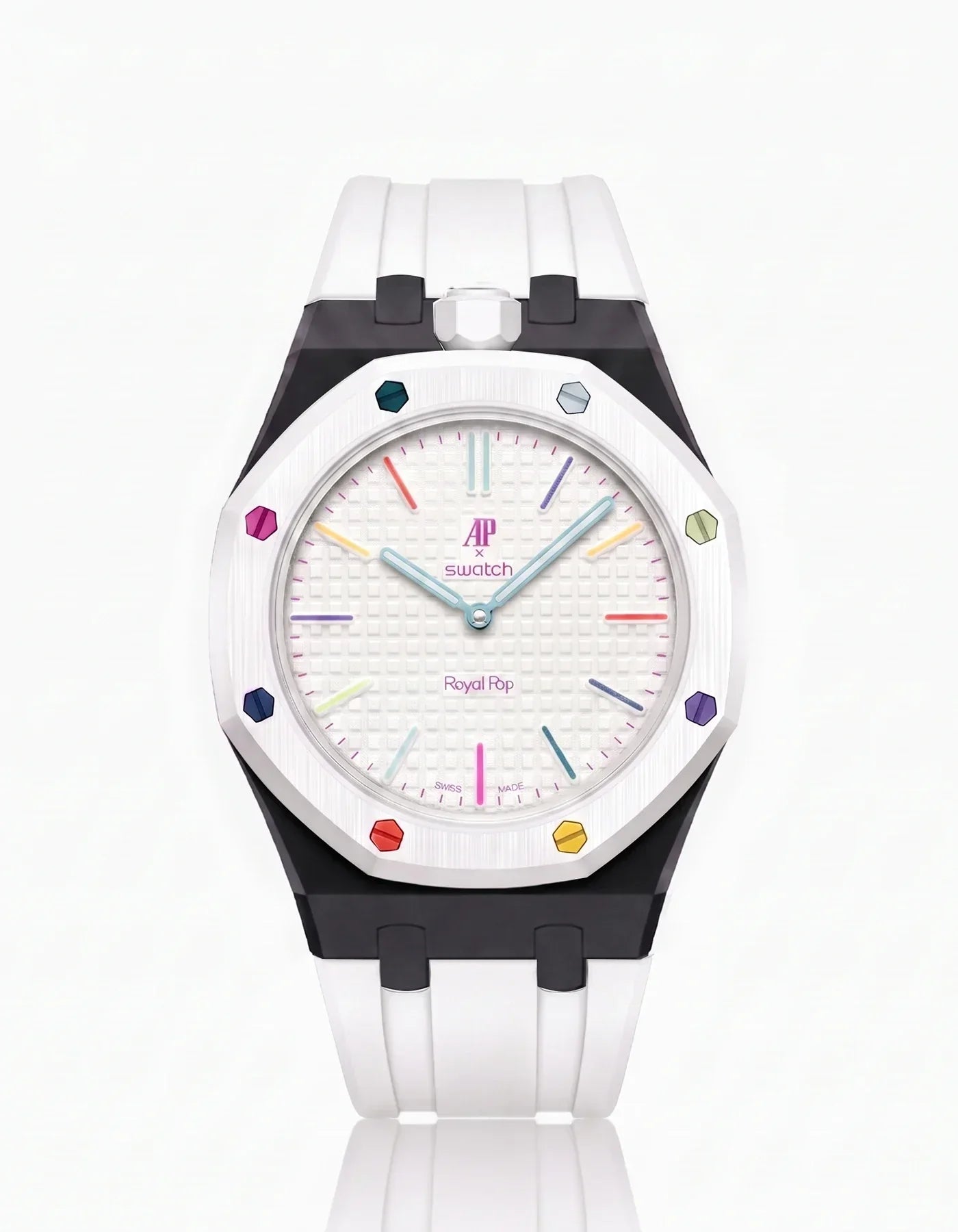 Silicone Strap & Bioceramic Case  Royal Pop Huit Blanc(Customize  Colors)