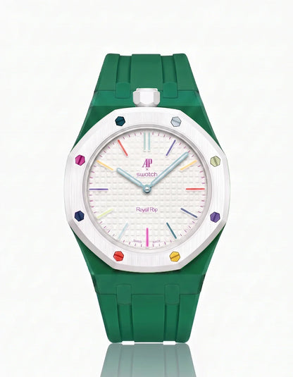 Silicone Strap & Bioceramic Case  Royal Pop Huit Blanc(Customize  Colors)