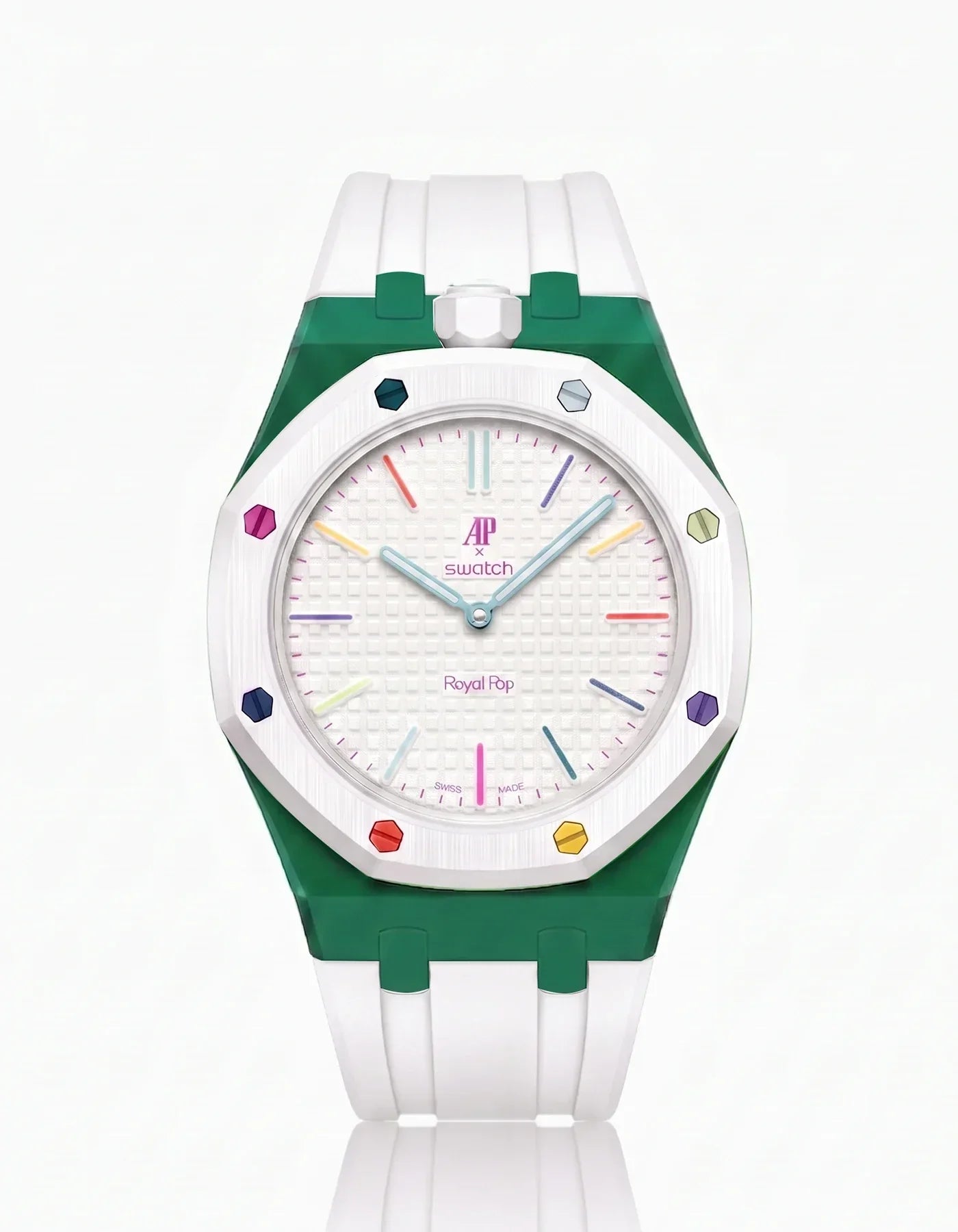 Silicone Strap & Bioceramic Case  Royal Pop Huit Blanc(Customize  Colors)