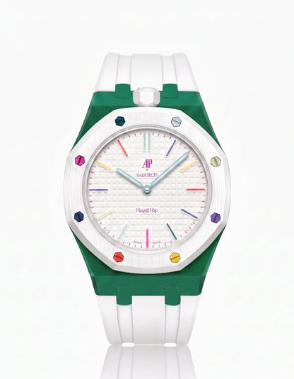 Silicone Strap & Bioceramic Case  Royal Pop Huit Blanc(Customize  Colors)