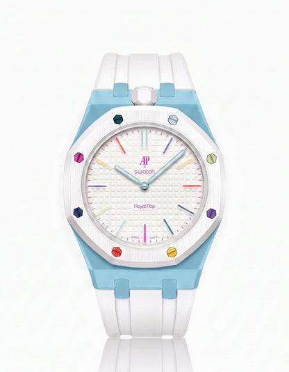 Silicone Strap & Bioceramic Case  Royal Pop Huit Blanc(Customize  Colors)