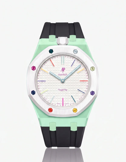 Silicone Strap & Bioceramic Case  Royal Pop Huit Blanc(Customize  Colors)