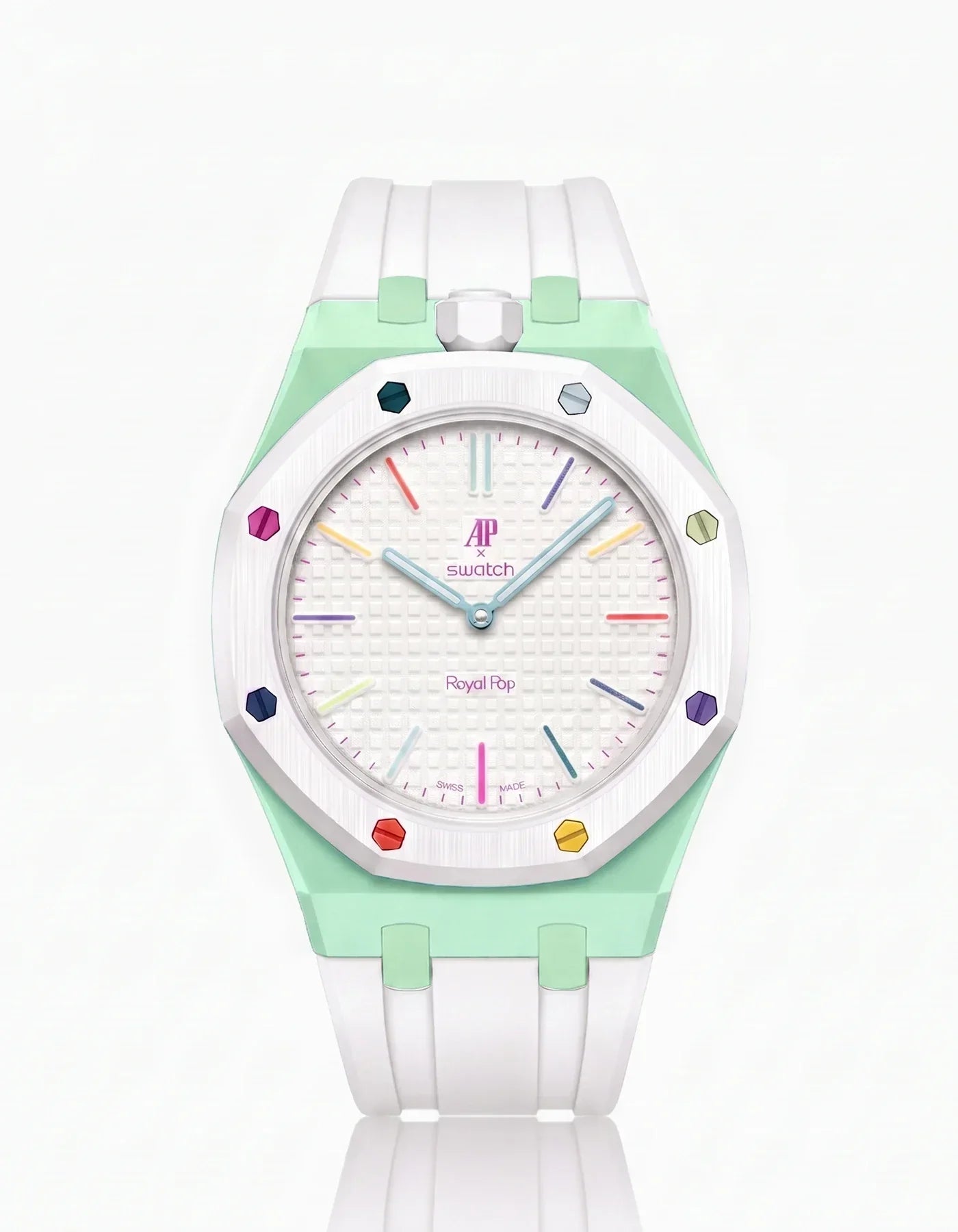 Silicone Strap & Bioceramic Case  Royal Pop Huit Blanc(Customize  Colors)