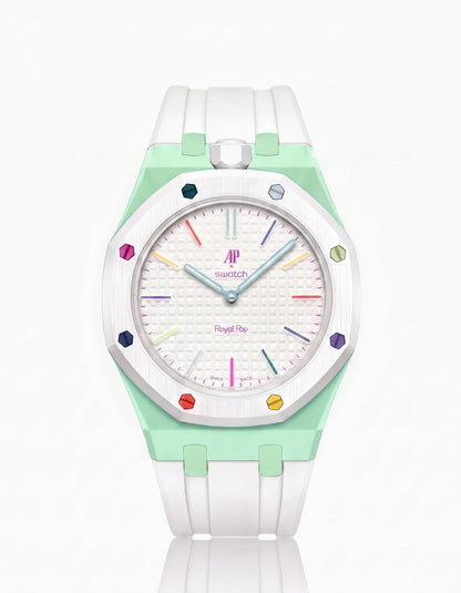 Silicone Strap & Bioceramic Case  Royal Pop Huit Blanc(Customize  Colors)