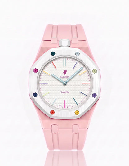 Silicone Strap & Bioceramic Case  Royal Pop Huit Blanc(Customize  Colors)