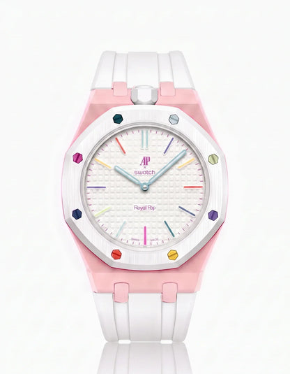 Silicone Strap & Bioceramic Case  Royal Pop Huit Blanc(Customize  Colors)