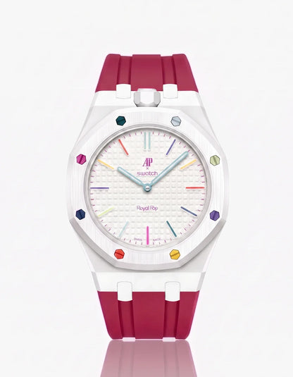 Silicone Strap & Bioceramic Case  Royal Pop Huit Blanc(Customize  Colors)