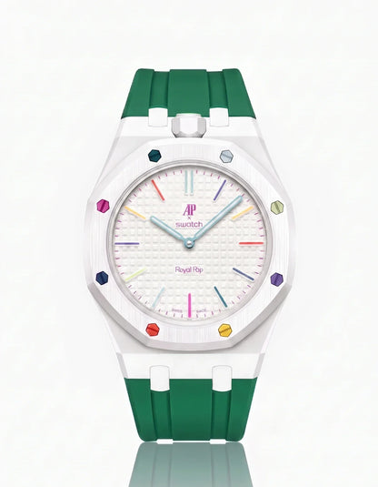Silicone Strap & Bioceramic Case  Royal Pop Huit Blanc(Customize  Colors)