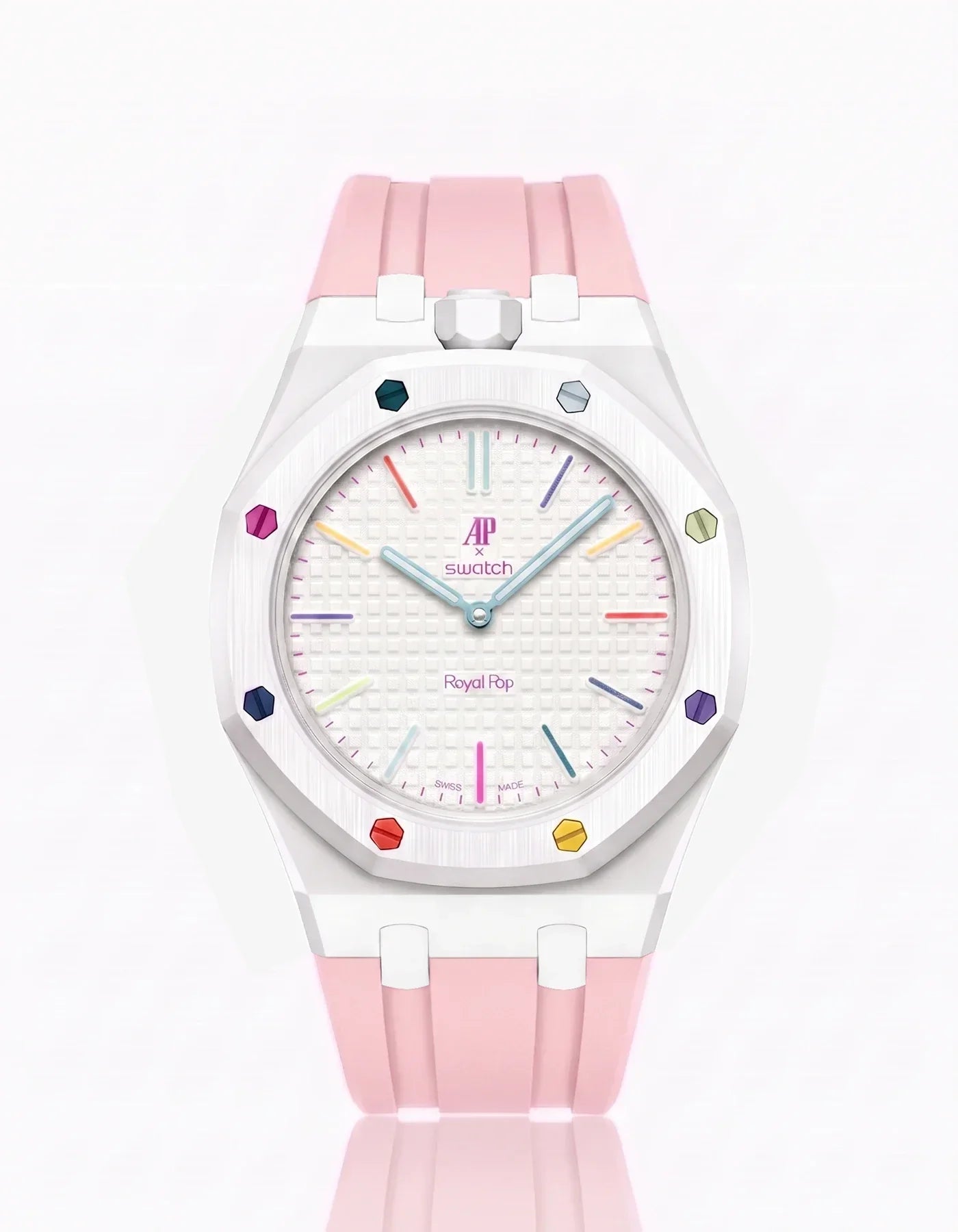 Silicone Strap & Bioceramic Case  Royal Pop Huit Blanc(Customize  Colors)