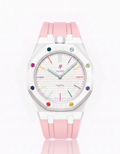 Silicone Strap & Bioceramic Case  Royal Pop Huit Blanc(Customize  Colors)
