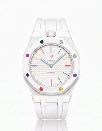 Silicone Strap & Bioceramic Case  Royal Pop Huit Blanc(Customize  Colors)