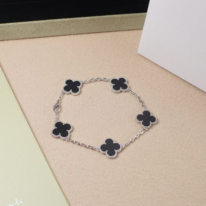 [OAK JURI]CLOVER 5 MOTIF ONYXS  BRACELET SILVER