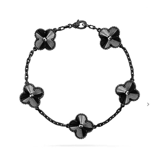 [OAK JURI]CLOVER 5 MOTIF BLACK BRACELET