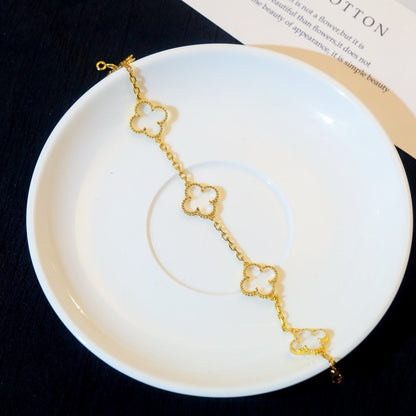 [OAK JURI]CLOVER 5 MOTIF ROCK CRYSTAL PINK GOLD BRACELET