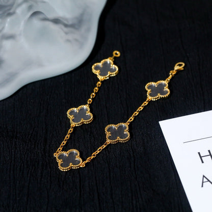 [OAK JURI]CLOVER 5 MOTIF ROCK CRYSTAL PINK GOLD BRACELET