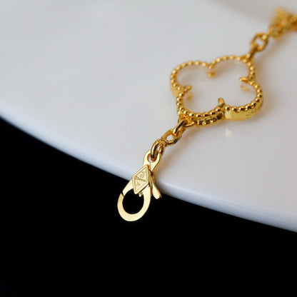 [OAK JURI]CLOVER 5 MOTIF ROCK CRYSTAL PINK GOLD BRACELET