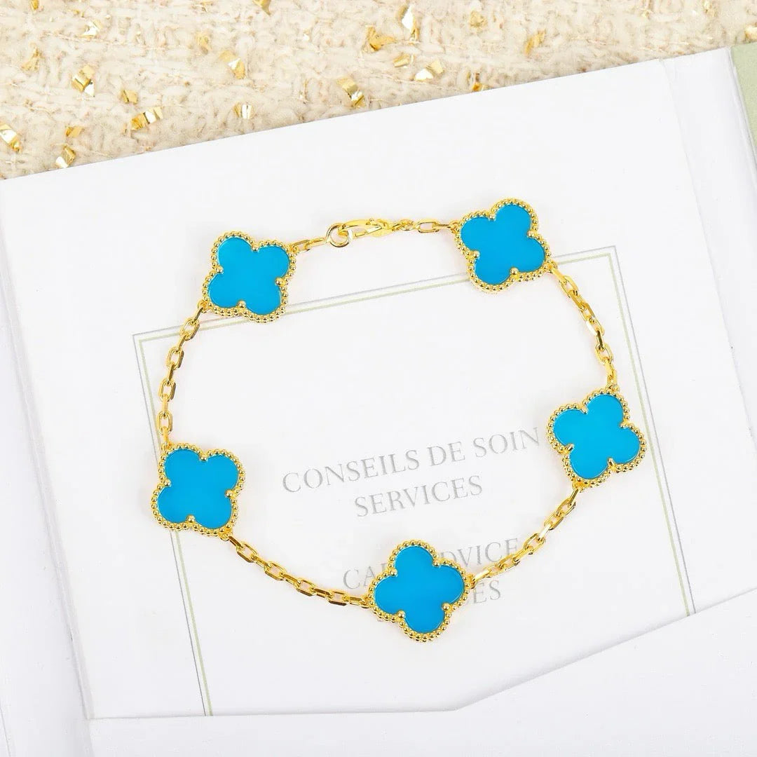 [OAK JURI] CLOVER 5 MOTIF TURQUOISE BRACELET COLLECTION