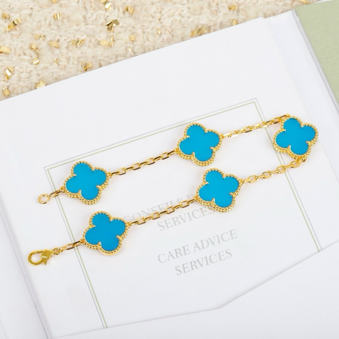 [OAK JURI]CLOVER 5 MOTIFS TURQUOISE BRACELET