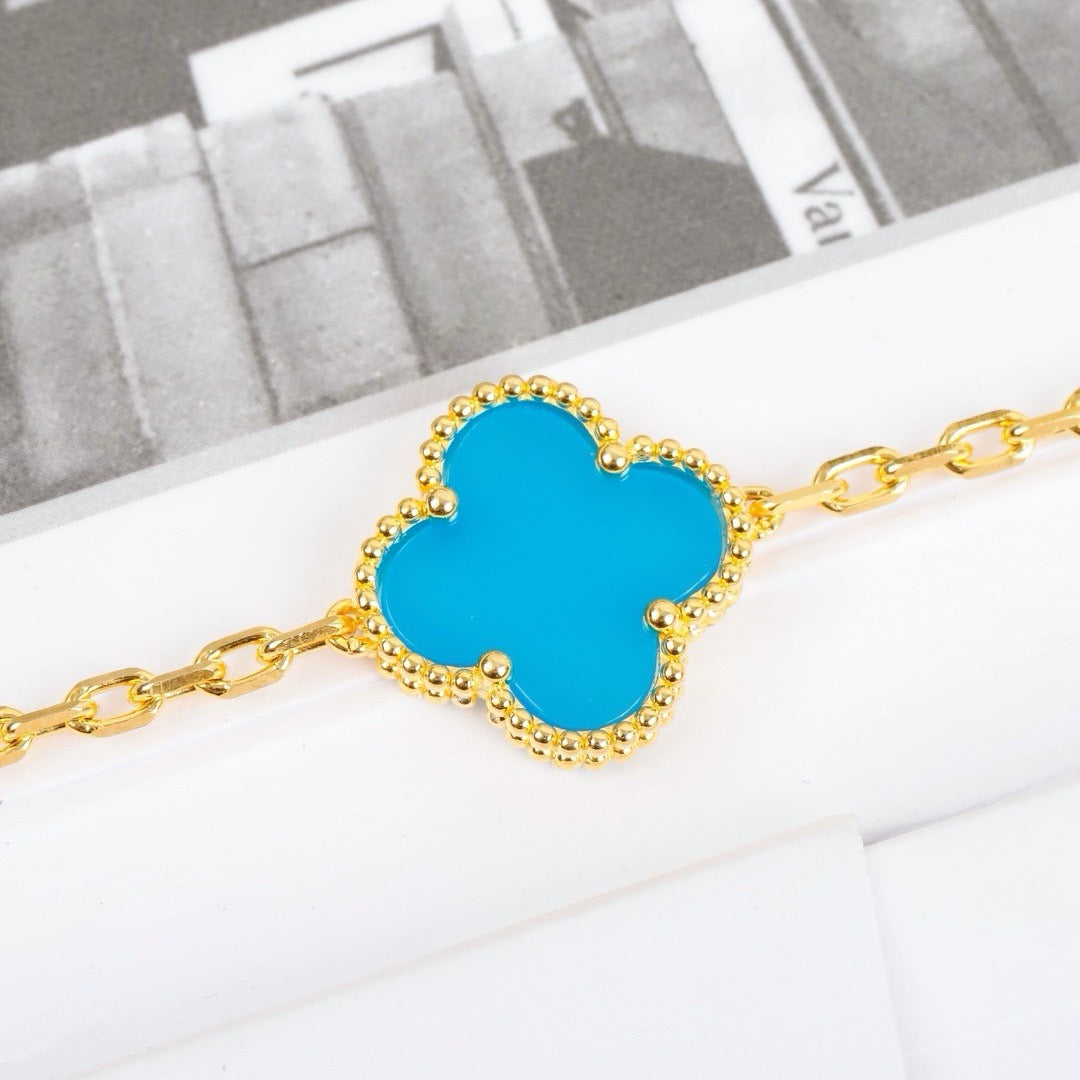 [OAK JURI]CLOVER 5 MOTIFS TURQUOISE BRACELET