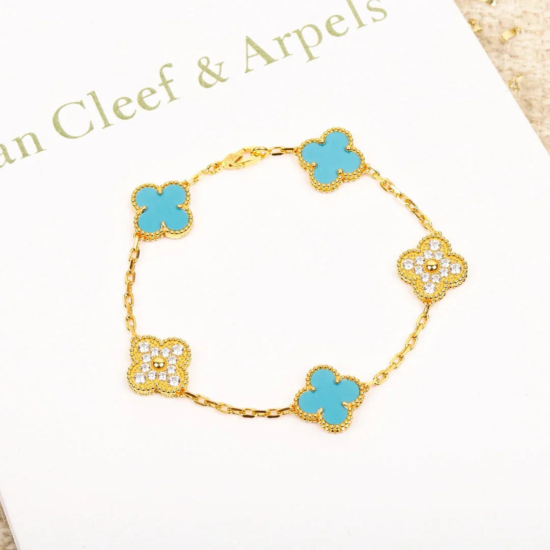 [OAK JURI] CLOVER 5 MOTIF TURQUOISE BRACELET COLLECTION