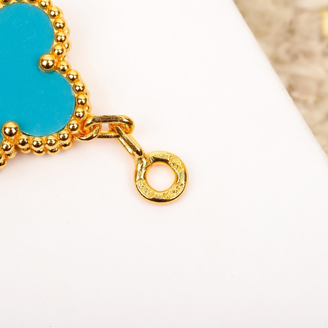 [OAK JURI]CLOVER 5 MOTIF TURQUOISE DIAMOND GOLD BRACELET