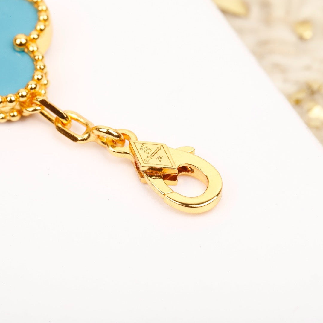 [OAK JURI]CLOVER 5 MOTIF TURQUOISE DIAMOND GOLD BRACELET