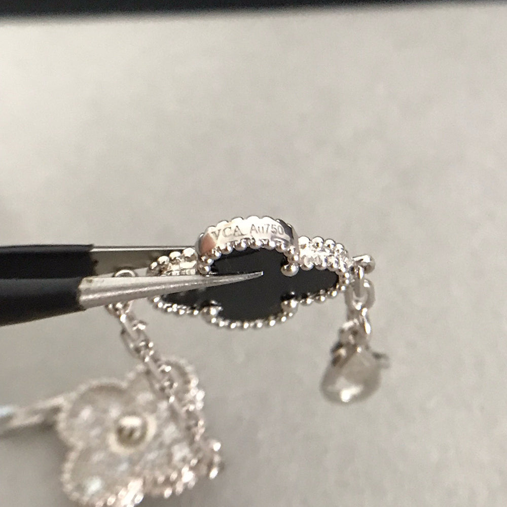 [OAK JURI]CLOVER 5 MOTIF ONYXS DIAMOND BRACELET SILVER