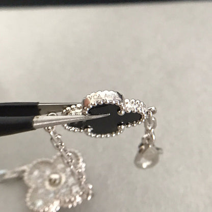 [OAK JURI]CLOVER 5 MOTIF ONYXS DIAMOND BRACELET SILVER