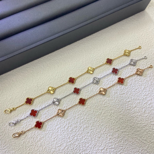 [OAK JURI]CLOVER 6 MOTIF RED AGATE LASER BRACELET