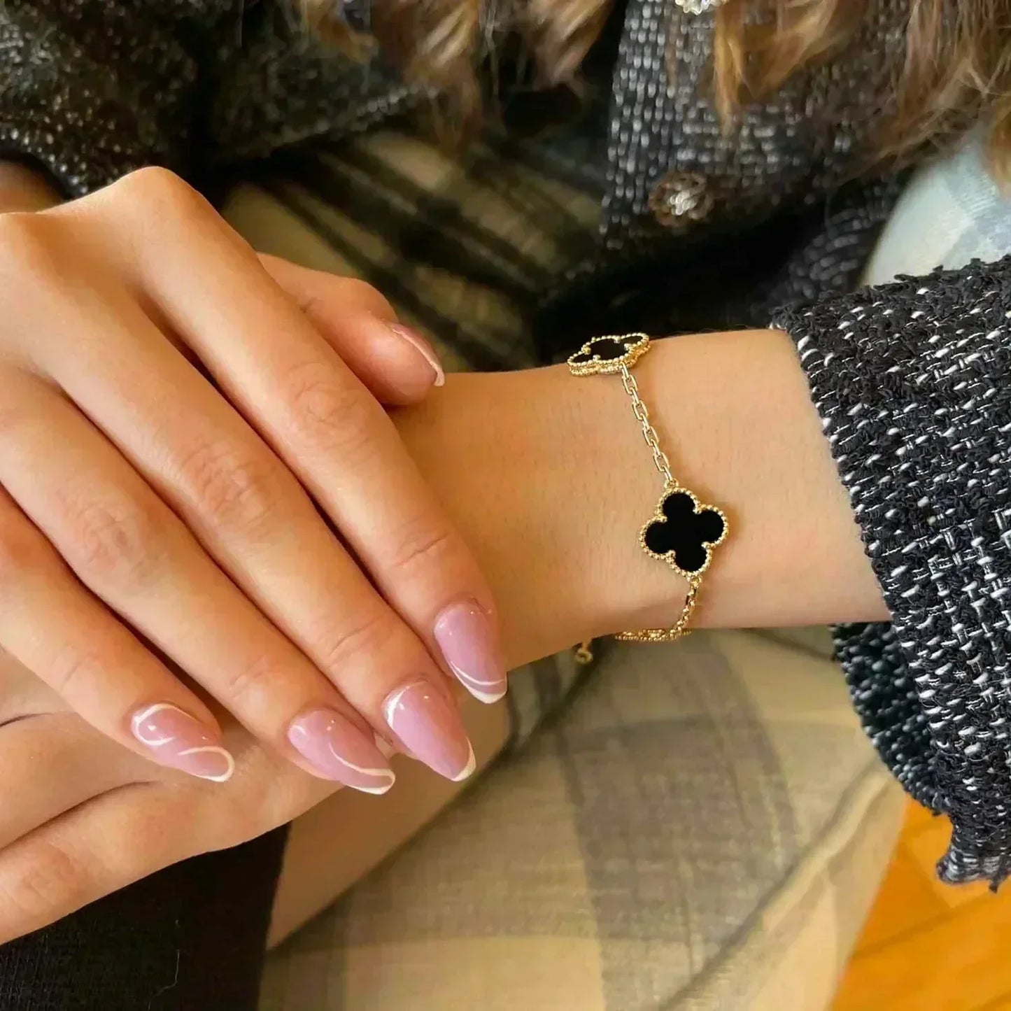 [OAK JURI]CLOVER  5 MOTIFS BLACK ONYX BRACELET