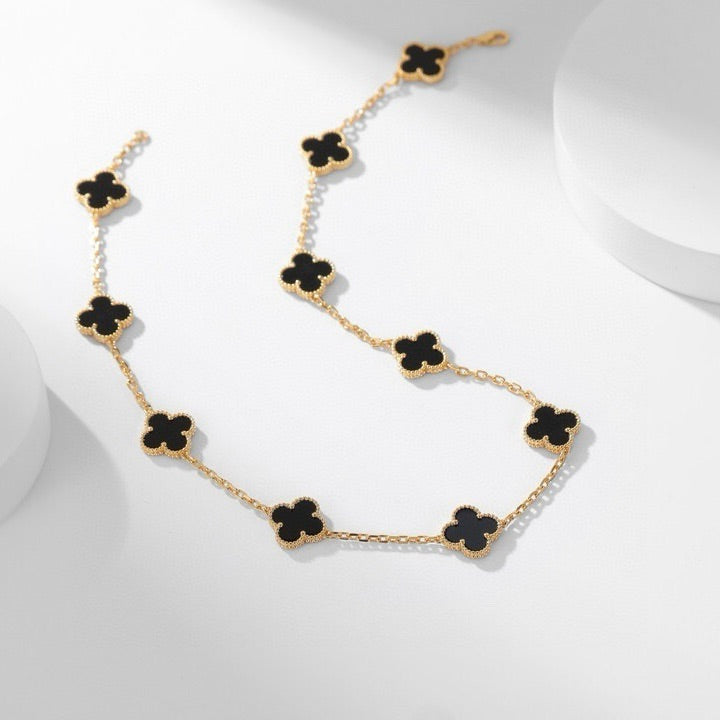 [OAK JURI]CLOVER 10 MOTIFS ONYX NECKLACE
