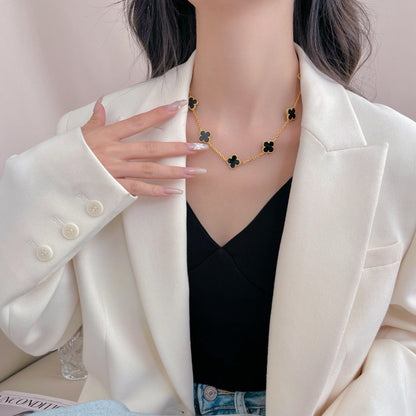 [OAK JURI]CLOVER 10 MOTIFS ONYX NECKLACE