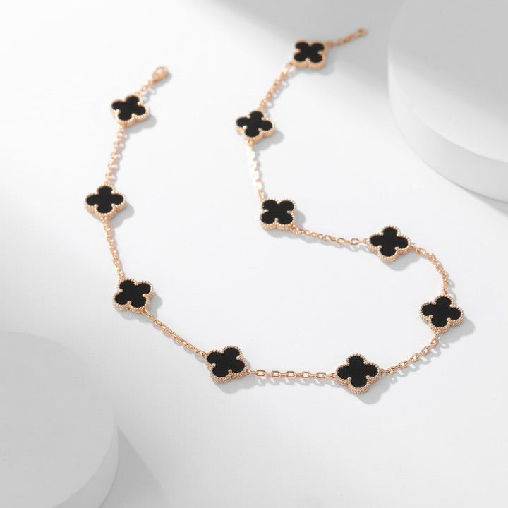 [OAK JURI]CLOVER 10 MOTIFS ONYX NECKLACE
