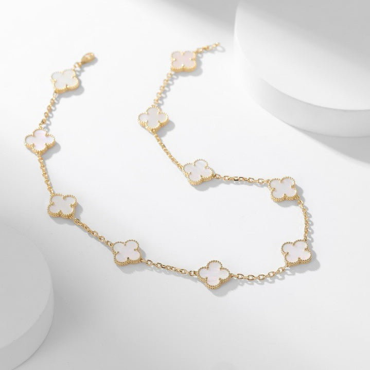 [OAK JURI]CLOVER 10 MOTIFS WHITE MOTHER OF PEARL NECKLACE