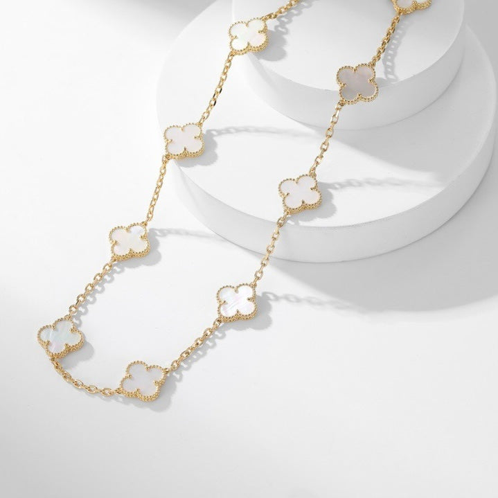 [OAK JURI]CLOVER 10 MOTIFS WHITE MOTHER OF PEARL NECKLACE