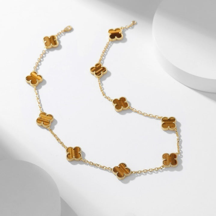 [OAK JURI]CLOVER 10 MOTIFS TIGER EYE NECKLACE