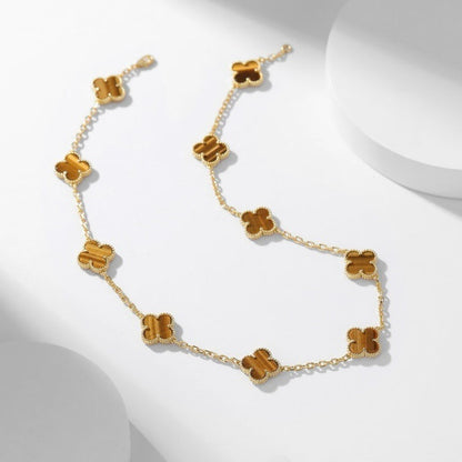 [OAK JURI]CLOVER 10 MOTIFS TIGER EYE NECKLACE