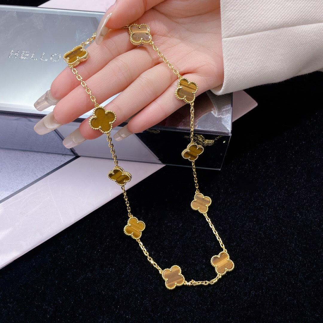 [OAK JURI]CLOVER 10 MOTIFS TIGER EYE NECKLACE