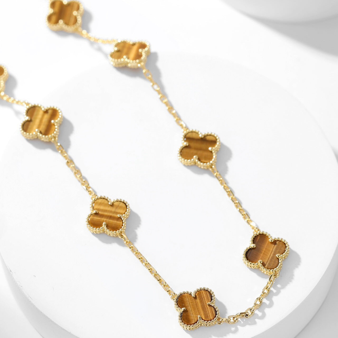 [OAK JURI]CLOVER 10 MOTIFS TIGER EYE NECKLACE