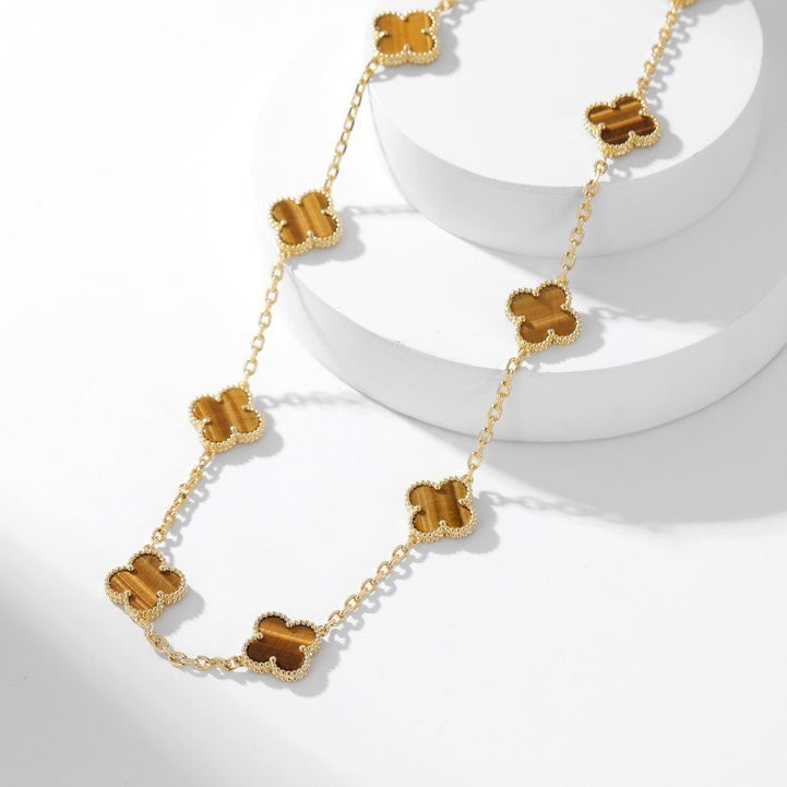[OAK JURI]CLOVER 10 MOTIFS TIGER EYE NECKLACE