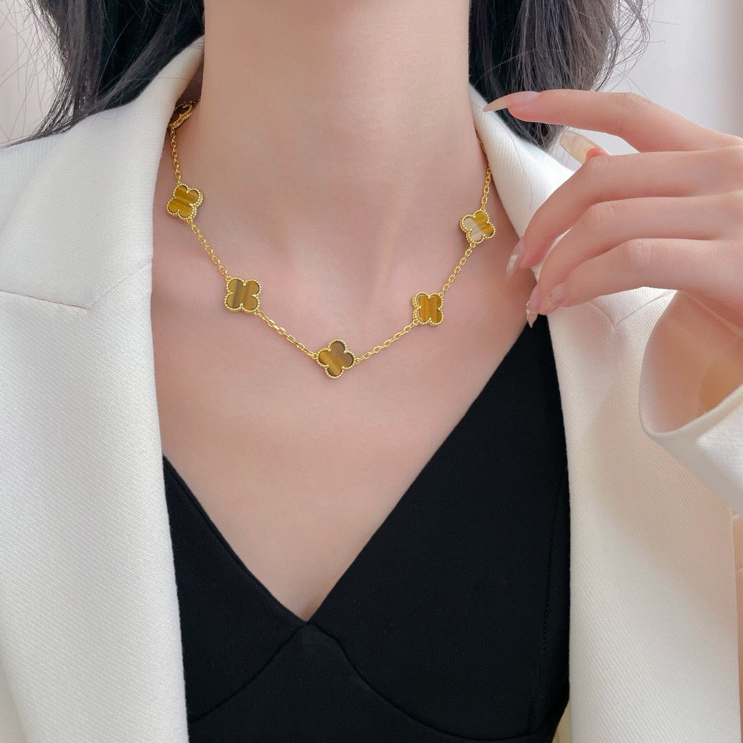 [OAK JURI]CLOVER 10 MOTIFS TIGER EYE NECKLACE