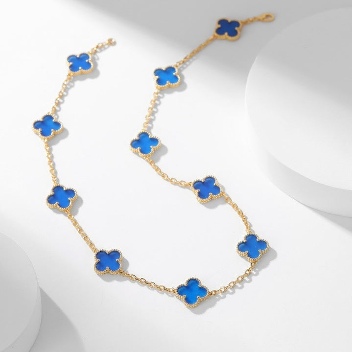 [OAK JURI]CLOVER 10 MOTIFS BLUE AGATE NECKLACE