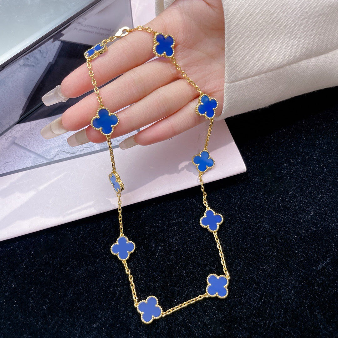 [OAK JURI]CLOVER 10 MOTIFS BLUE AGATE NECKLACE