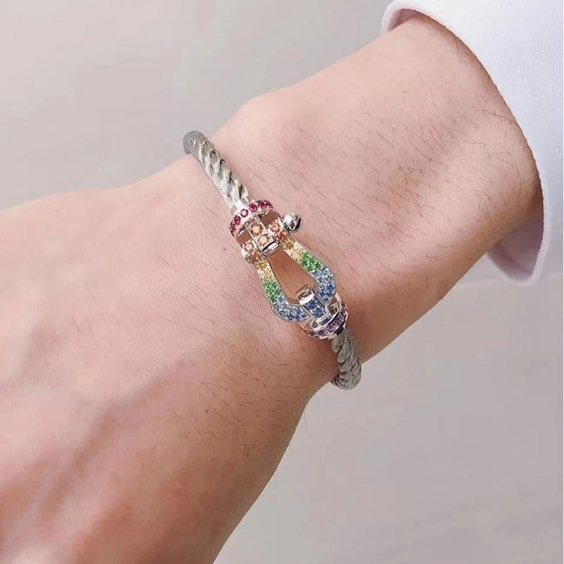 [OAK JURI]FORC LARGE HORSESHOE  COLORED DIAMOND BRACELET SILVER