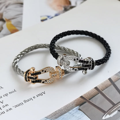 [OAK JURI]FORCE LARGE HORSESHOE BLACK WHITE DIAMOND BRACELET ROSE GOLD