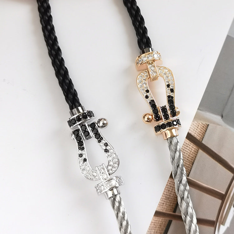 [OAK JURI]FORCE LARGE HORSESHOE BLACK WHITE DIAMOND BRACELET SILVER