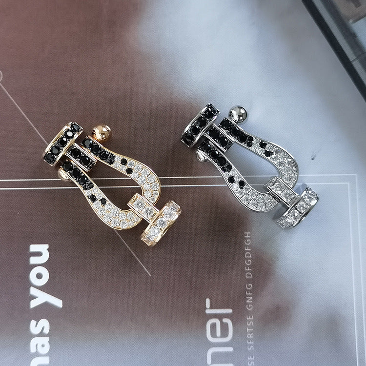 [OAK JURI]FORCE LARGE HORSESHOE BLACK WHITE DIAMOND BRACELET SILVER